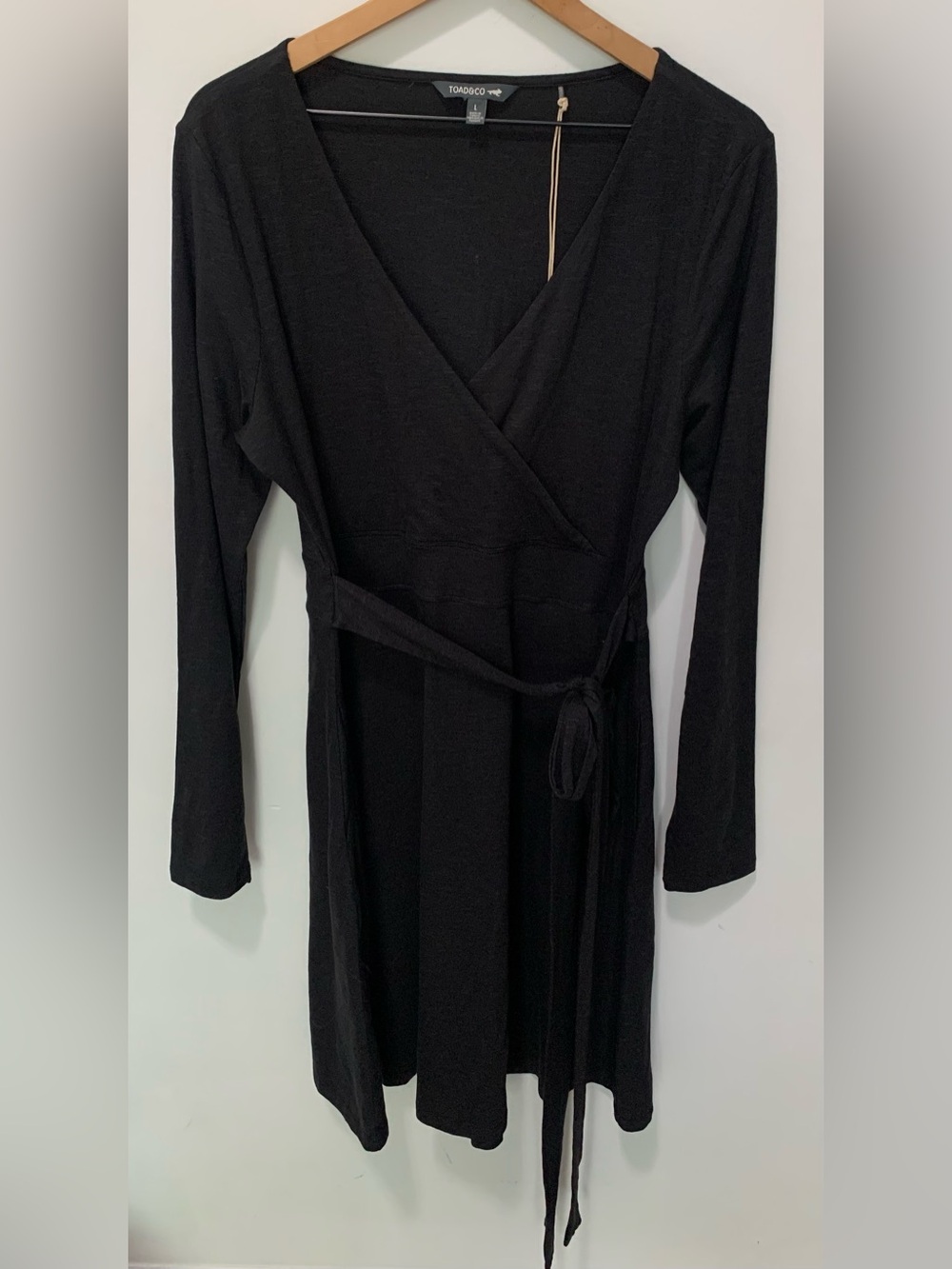 NWT Toad & Co Cue Wrap Long Sleeve Dress Black Size Large